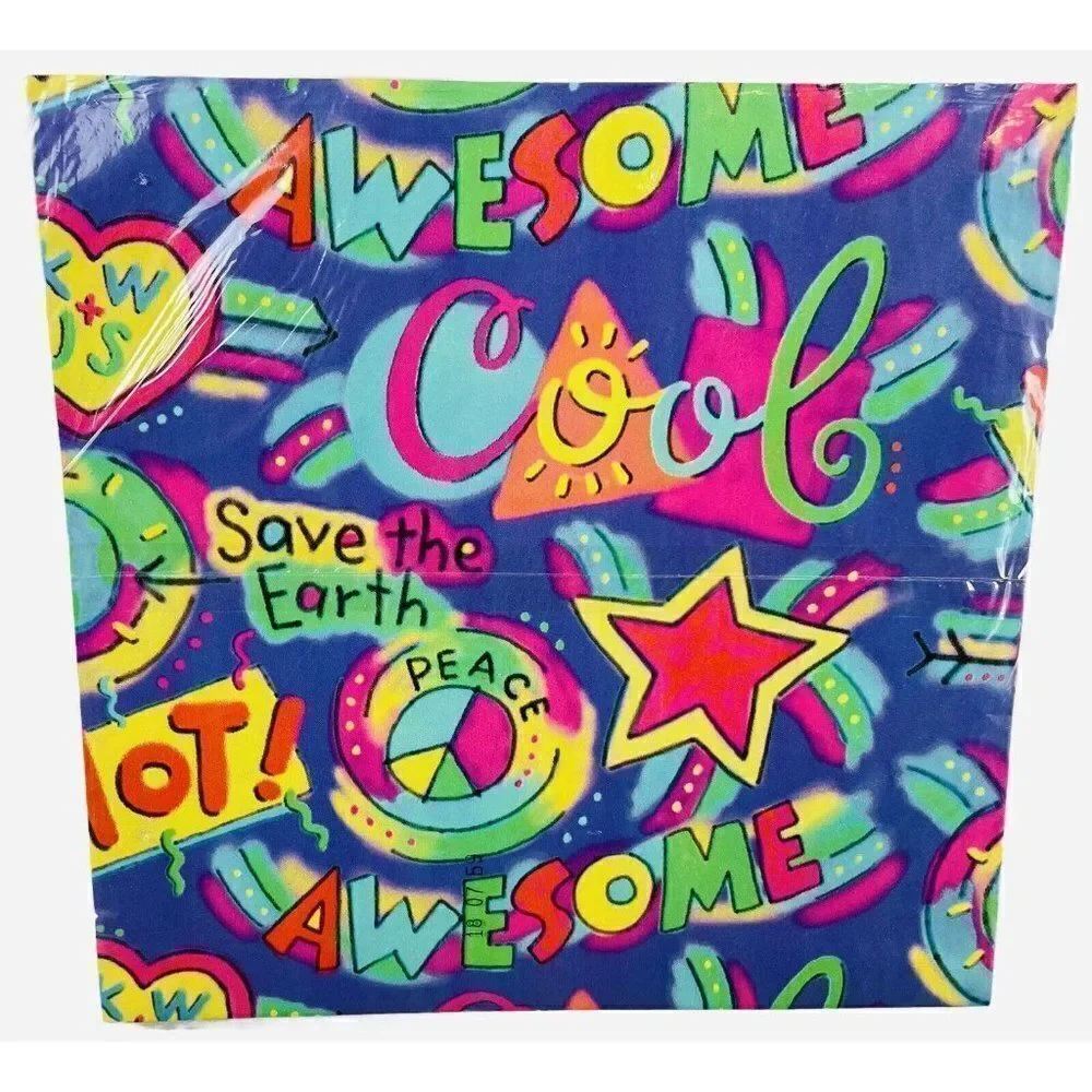 NOS Vintage 1993 Hallmark Ambassador Gift Wrap 2 Sheets 90s Peace Awesome Cool